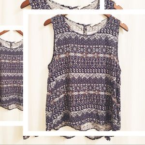 Anthropologie  Elodie Navy print sleeveless top
